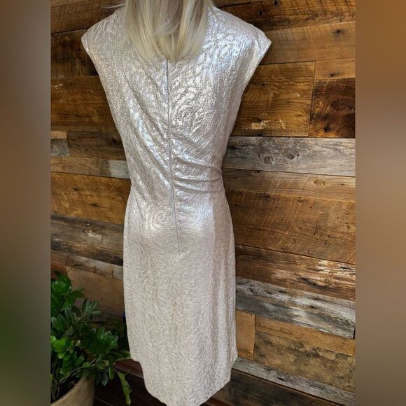 Lauren Ralph Lauren Metallic Silver Cowl Neck Cocktail Dress – Size 12 EUC - Picture 5 of 17